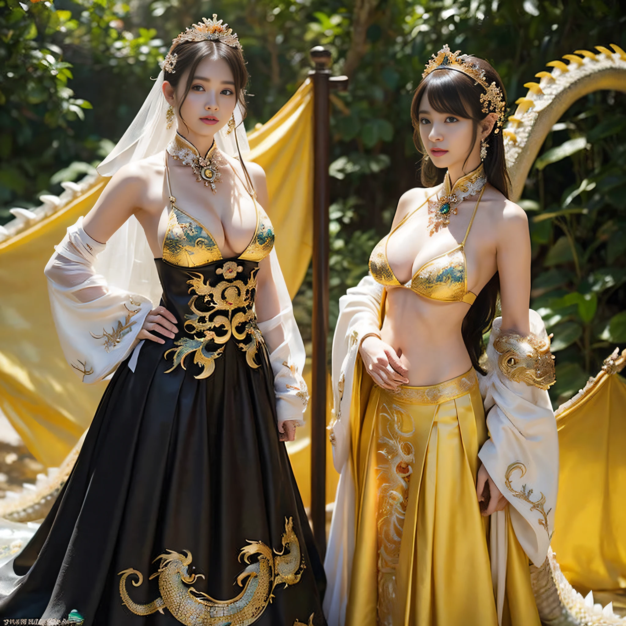 (Heavy breasts)、top-quality、tmasterpiece、超A high resolution、(White ragon armor)、(((Colossal tits))),Dragon armor、(((Detailed micro bikini))),(Wearing a beautiful crown made of jewelry),(Photorealsitic:1.4)、RAW photo、1 rapariga、(((Random hair))、(((Take different positions)))、glowy skin、(((Chinese Dragon)))、Intricate and gorgeous hair accessories、(Gorgeous jewelry necklace)、(enigmatic expression)、(Full-body angle)、(Fight the dragons)、With a beautiful knife、(Yellow metallic bikini)(((Background of the sea))),、(waterfallr)、Precipitous cliffs、(ancient ruins background)、((Super realistic details))、porate、globalillumination、(sexyposture)、black shadows、octan render、(One-eyed scout)、8K、ultrasharp、Colossal tits、Raw skin is exposed in cleavage、metals、Details of complex ornaments、Japan Details、highly intricate detail、Realistic light、CGSoation trends、Blue eyes、Radiant eyes、Facing the camera、Tustock、(Full-body angle)、(veils)、