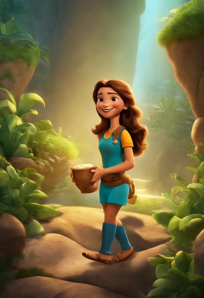 (best quality:1.2,fotorrealista),Cartaz do filme Disney Pixar,title:"As Aventuras de Pearl",illustration,aventura,fantasia,Film Poster,personagens animados,bela paisagem detalhada,colorido,mundo de fantasia colorido,paisagens encantadoras,magical ambiance,Floresta Encantada,Rio Espumante,Tesouros escondidos,Extraordinary Creatures,Friendly characters,breathtaking sights,projetos extravagantes,cores vibrantes,visuais hipnotizantes,mystical journey,Exciting story,emocionalmente envolvente,Joyful experience,Magic,childhood memories,temples,ancient ruins,Exciting mission,Feitos heroicos,Personagem principal corajoso,companheiro,valentia,CURIOSIDADE,amizade,exploration,Descobrimento,maravilha,encantamento,classical music,trilha sonora cativante,Efeitos Especiais,Memorable scenes,inspiration,imagination. uma personagem de menina de 4 anos, face oval, pele castanha escura, cabelos castanhos claros encaracolados, bem enrolado na altura dos ombros, dentes leves perfeitos, fisionomia delicada, sorriso bonito. video recording as a reporter in the Disney Pixar film UP High Adventures