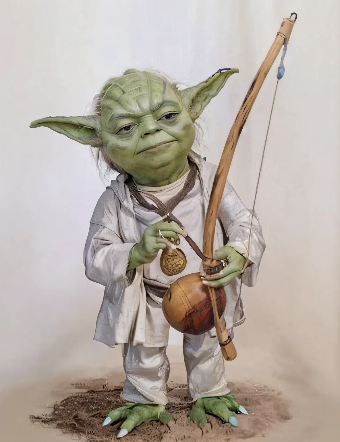 Imagem no estilo Marvel do Mestre Yoda tocando berimbau