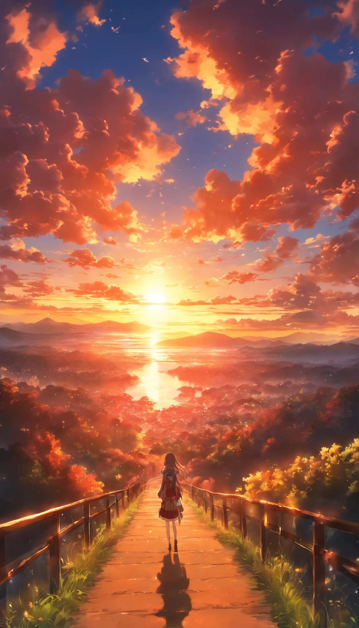 The never-ending road.Sunset、The sky is dyed with beautiful colors。Fantastic sky. crystal clear skies.High quality down to the smallest detail. fantastic landscape . People are far away