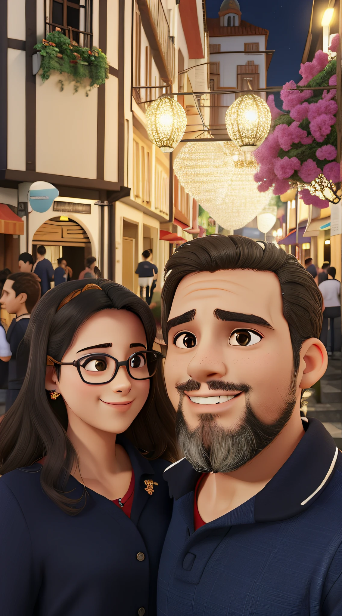 Um casal feliz, com luzes ao fundo, melhor qualidade, alta qualidade