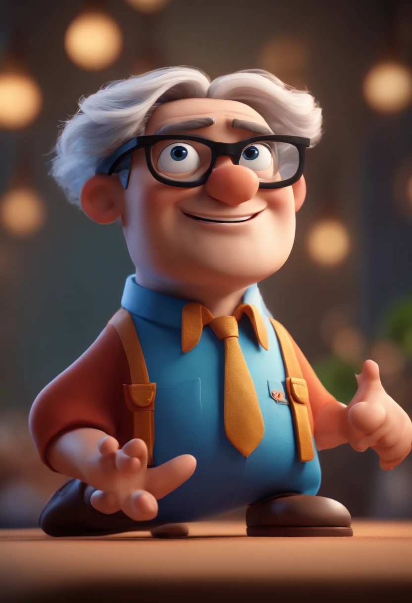 Cartoon character of a man with black glasses and a blue shirt, animation character, Caractere estilizado, animation style rendering, 3D estilizado, Arnold Maya render, 3 d render stylized, toon render keyshot, Personagem 3D, Personagem 3D, 3d rendering stylized, 3 d character render, personagem de desenho animado, Personagem de close up, Pose de personagem,  (Estilo Pixar) (master part:1.2) (Bokeh) (best quality) (pele detalhada) (textura detalhada) (8k) (argila) (Cinematic lighting) (foco nítido
