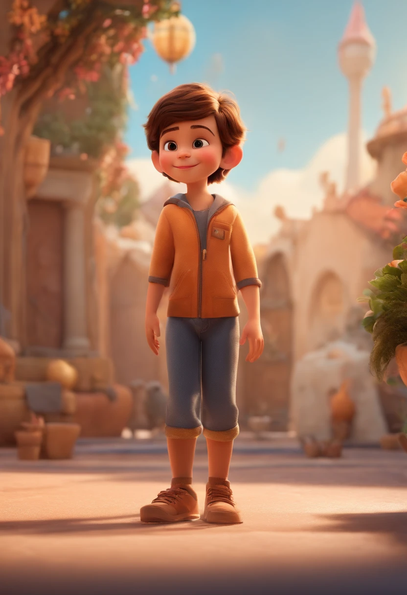 a happy cute ??? standing short hair, vestindo uma fantasia espacial, , fundo branco, barnet, Tom, Estilo Pixar, ....3d, desenhos animados, rosto detalhado, asymmetrical 16k