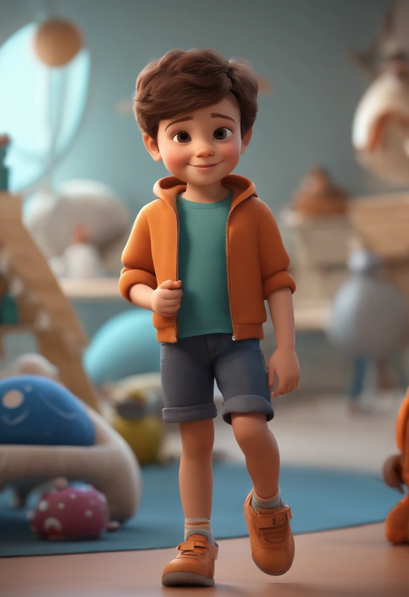 a happy cute  standing short hair, vestindo uma fantasia espacial, , fundo branco, barnet, Tom, Estilo Pixar, ....3d, desenhos animados, rosto detalhado, asymmetrical 16k