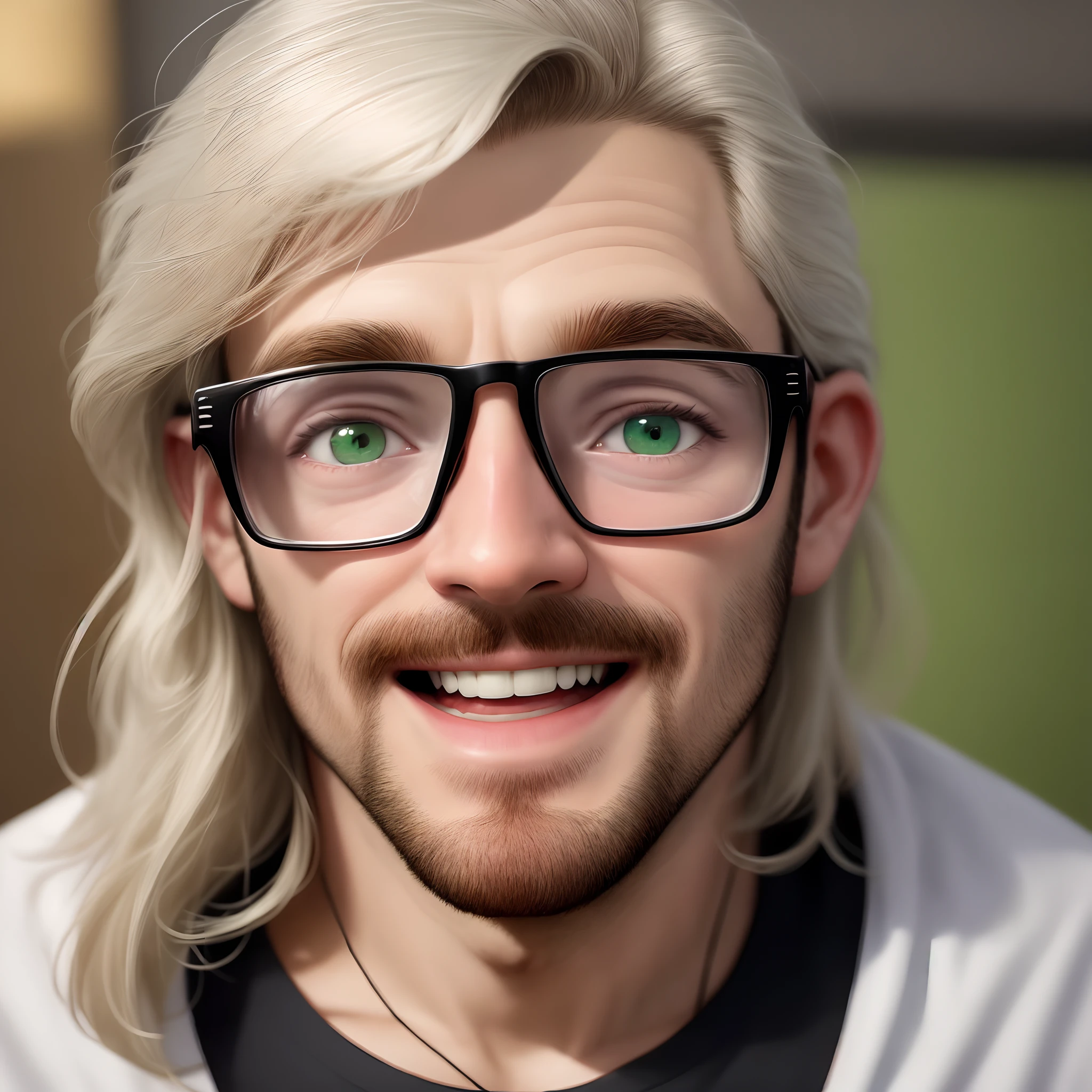 criar uma imagem da Disney Pixar para o padre Cirizinho. He is white, tem cabelo loiro escuro, olhos verdes escuros, o rosto quadrado e largo, nariz fino, queixo quadrado, sobrancelha alta e na cor loira escura, Square and discreet black glasses, sem barba, olhos apertadinhos, sorriso largo, He's very tall and he's also a filmmaker, usa franja, he enjoys filming and photographing and is the provincial of the Divine Word Missionaries
