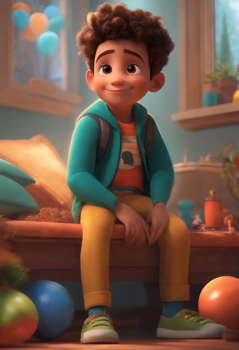 Image of a boy for a story in a YouTube video in Pixar format, He's the allabester, He's the class leader, He's outgoing, Playful and gets up for a lot of things