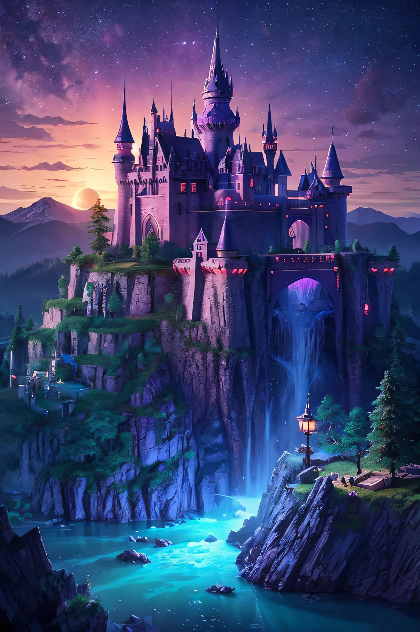 #night castle# #wizard tower# #northern seed# #icy lake# #road# #stars# #space# #magic# #dragon# #amethyst# #rich color# #woman in red#