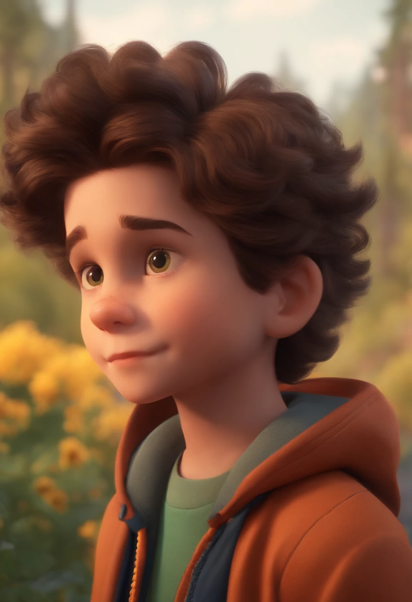 Image of a boy for a story in a YouTube video in Pixar format, He's the  allabester, He's the class leader, He's outgoing, Playful and gets up for a lot of things, cabelo curto