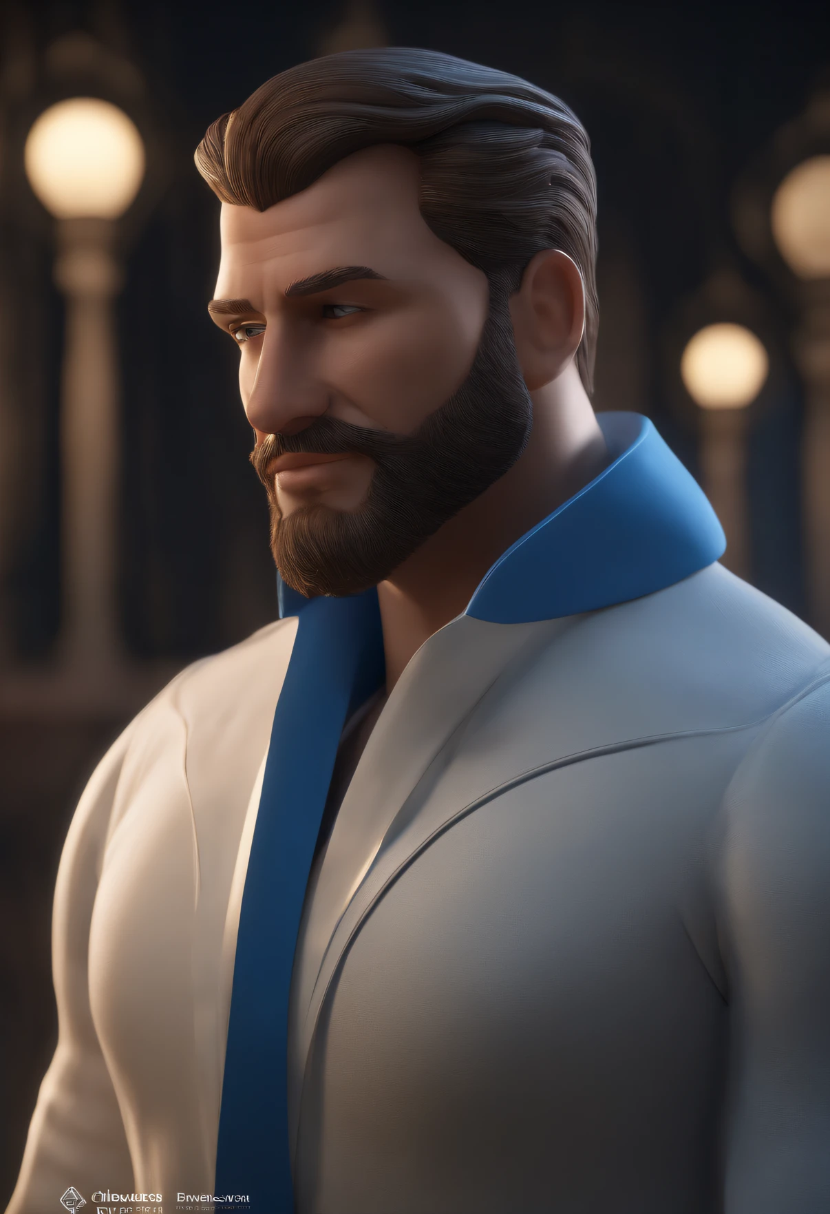 Personagem de desenho animado de um homem usando paleto azul royal com detalhe branco no bolso do paleto e uma camisa branca, um personagem animado, Caractere estilizado, animation style rendering, 3D estilizado, Arnold Maya render, 3 d render stylized, toon render keyshot, Personagem 3D, Personagem 3D, 3d rendering stylized, 3 d character render, personagem de desenho animado, Personagem de close up, Pose de personagem, (Estilo Pixar) (master part:1.2) (Bokeh) (best quality) (pele detalhada) (textura detalhada) (8k) (argila) (Cinematic lighting) (foco nítido，Senta e vaza a parte superior do corpo
