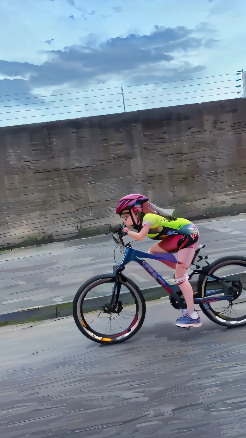There's a little girl riding a bike down the street, andar de bicicleta, ciclismo estilo disney pixar alta qualidade