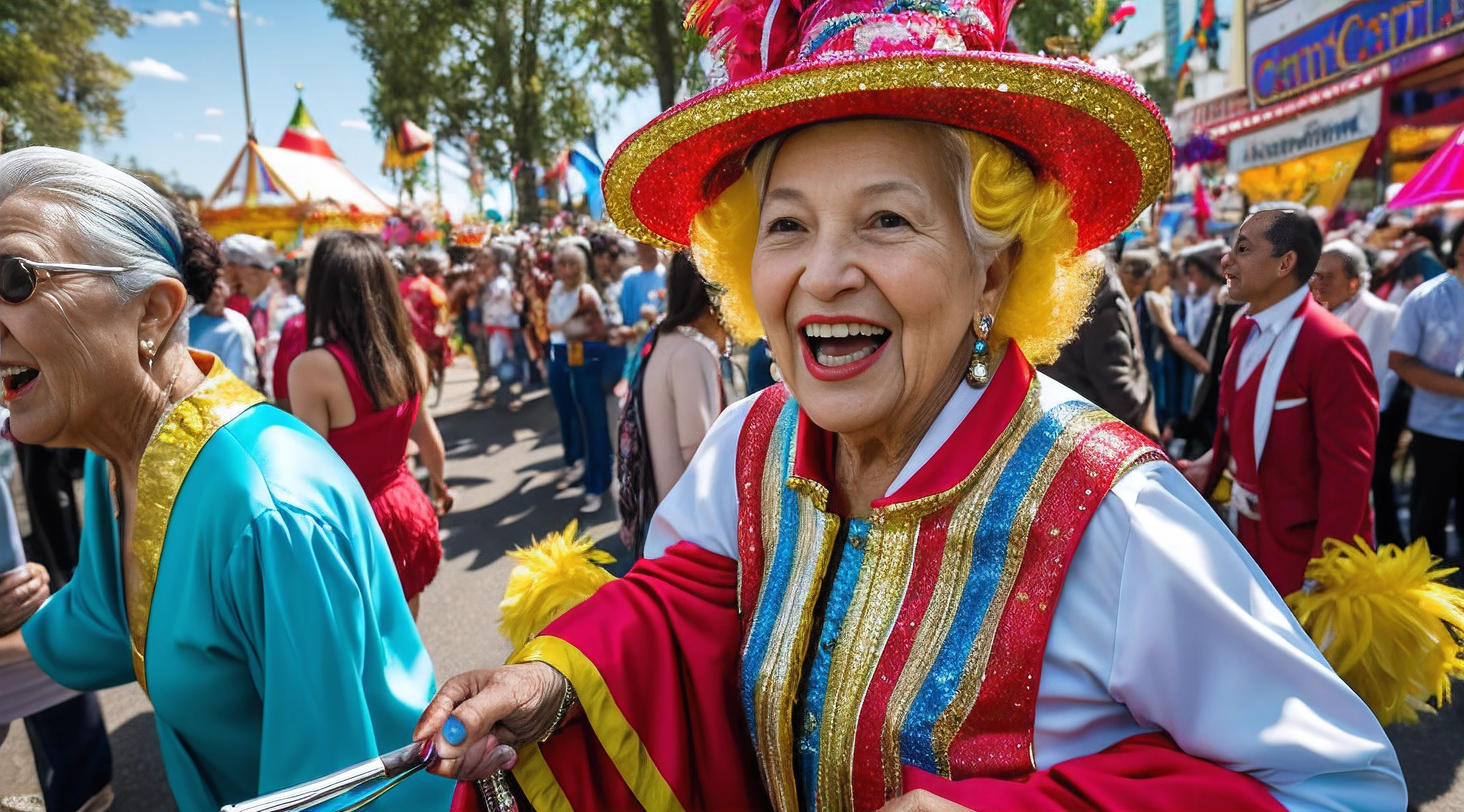 «»Photorealistic Image - Elderly Woman at Carnival in Full Costume»»

Subject: In a photorealistic and heartwarming scene, a spirited and lively elderly woman is captured amidst the vibrant festivities of the carnival. Dressed in a colorful and exuberant costume, she radiates joy and excitement, becoming a symbol of the enduring spirit of celebration and the joy of life at every age.

Type of Image: Photograph

Art Styles: Realism, Candid Photography

Art Inspirations: Candid photography by Henri Cartier-Bresson and Dorothea Lange, capturing the authentic moments of life.

Camera: Wide-angle lens (35mm)

Shot: Full-body shot, capturing the elderly woman in her lively carnival costume, surrounded by the energy and exuberance of the carnival crowd.

Render Related Information: Realistic lighting to enhance the vivid colors of the costume and the vibrant carnival atmosphere. Professional photography to capture the essence of her liveliness and spirit. Resolution at 8K for exceptional clarity and visual impact.