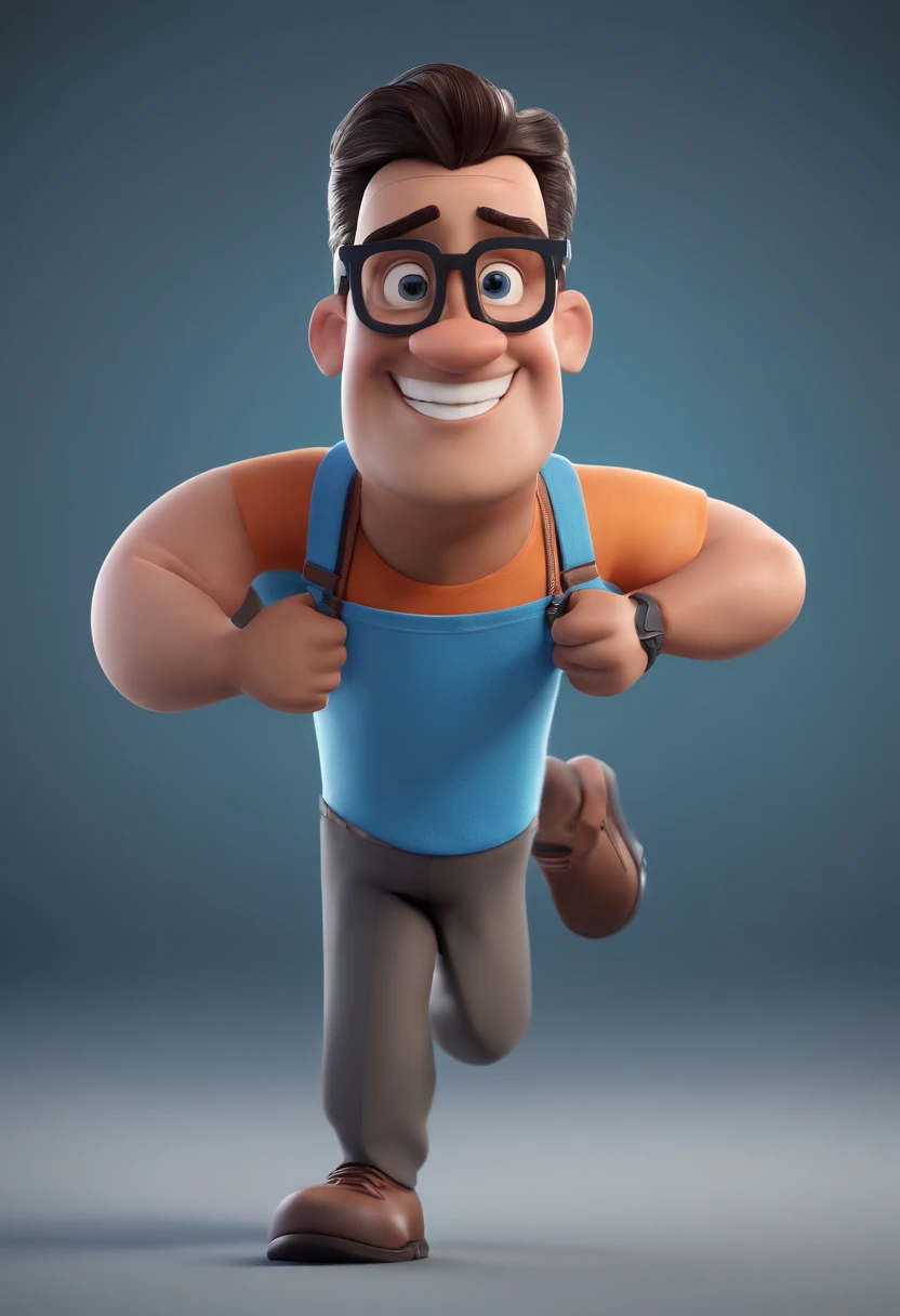 Cartoon character of a man with black glasses and a blue shirt, animation character, Caractere estilizado, animation style rendering, 3D estilizado, Arnold Maya render, 3 d render stylized, toon render keyshot, Personagem 3D, Personagem 3D, 3d rendering stylized, 3 d character render, personagem de desenho animado, Personagem de close up, Pose de personagem, (Estilo Pixar) (master part:1.2) (Bokeh) (best quality) (pele detalhada) (textura detalhada) (8k) (argila) (Cinematic lighting) (foco nítido