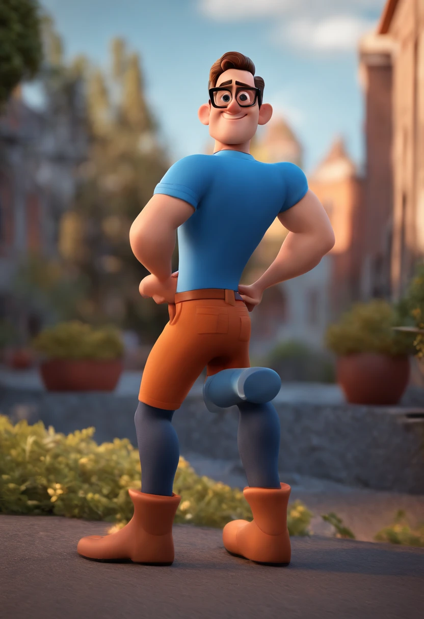 Cartoon character of a man with black glasses and a blue shirt, animation character, Caractere estilizado, animation style rendering, 3D estilizado, Arnold Maya render, 3 d render stylized, toon render keyshot, Personagem 3D, Personagem 3D, 3d rendering stylized, 3 d character render, personagem de desenho animado, Personagem de close up, Pose de personagem,  (Estilo Pixar) (master part:1.2) (Bokeh) (best quality) (pele detalhada) (textura detalhada) (8k) (argila) (Cinematic lighting) (foco nítido