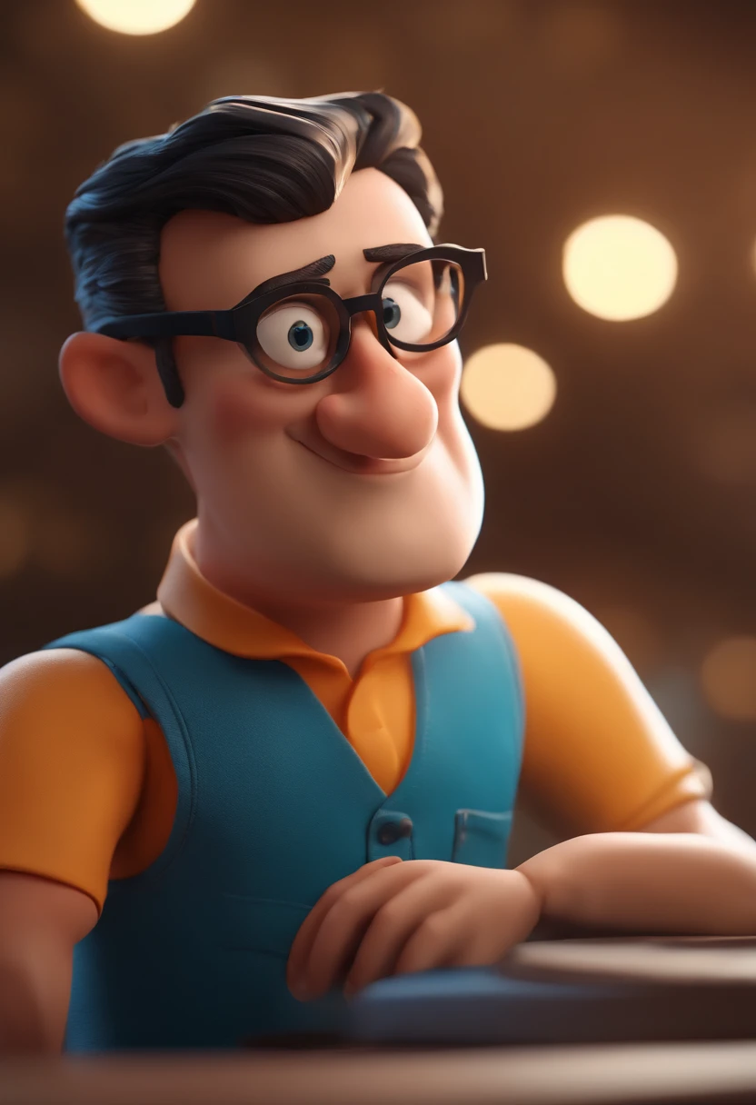Cartoon character of a man with black glasses and a blue shirt, animation character, Caractere estilizado, animation style rendering, 3D estilizado, Arnold Maya render, 3 d render stylized, toon render keyshot, Personagem 3D, Personagem 3D, 3d rendering stylized, 3 d character render, personagem de desenho animado, Personagem de close up, Pose de personagem, (Estilo Pixar) (master part:1.2) (Bokeh) (best quality) (pele detalhada) (textura detalhada) (8k) (argila) (Cinematic lighting) (foco nítido