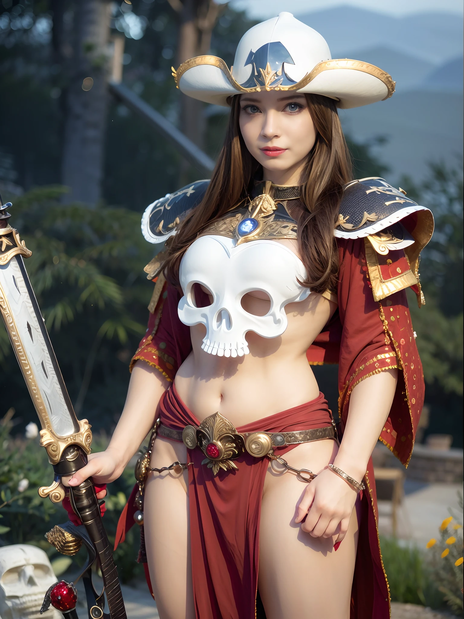 (best quality,4k,8k,highres,masterpiece:1.2),detailed girl in red armor,holding a sword,standing in the night,ultra-detailed,realistic:1.37,portrait,sharp focus,vivid colors,studio lighting,night scene,golden color tone,moonlight, 1girl enji niht, enjnght, solo, red armor, sword