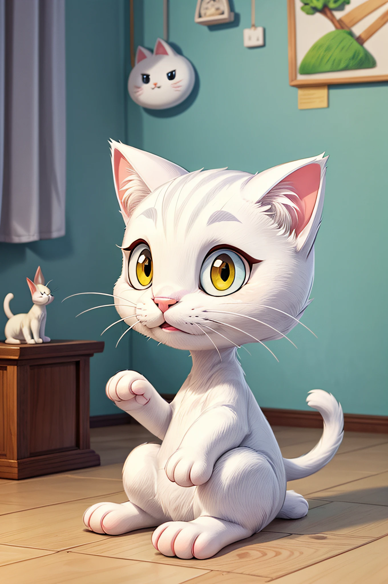 A dull white cat , Cartoon , artwork of a , Animal , High quality ,cat .