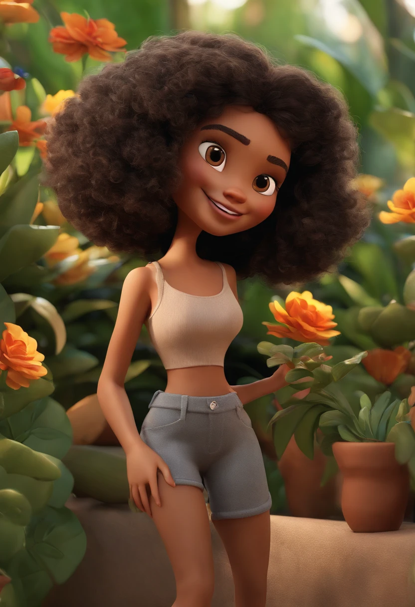 expressions, vibrant colors and constructed textures characteristic of his animations, entitled “Samy”. A Disnei Pixar-inspired movie post titled “Samy.” story of a woman with a delicate appearance, big curly hair, blonde and gray, big brown eyes and freckles on her face, full mouth, black tank top and baggy black pants, holding a camera, in a photo studio, tattoo of birds and flowers on your arms . full body, the scene must be in Disnei Pixar's signature digital art style,, animation character, Caractere estilizado, animation style rendering, 3D estilizado, Arnold Maya render, 3 d render stylized, toon render keyshot, Personagem 3D, Personagem 3D, 3d rendering stylized, 3 d character render, personagem de desenho animado, Personagem de close up, Pose de personagem, (Estilo Pixar) (master part:1.2) (Bokeh) (best quality) (pele detalhada) (textura detalhada) (8k) (argila) (Cinematic lighting) (foco nítido