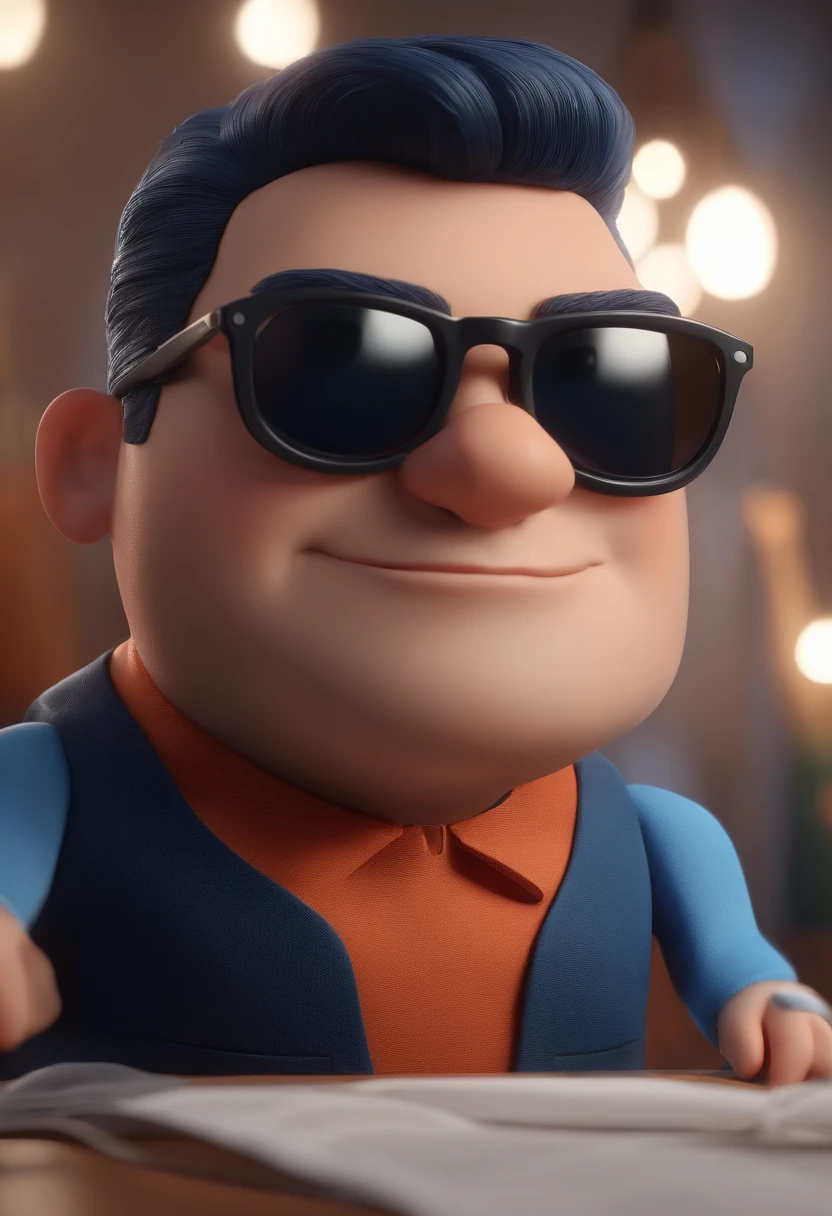 Cartoon character of a man with black glasses and a blue shirt, animation character, Caractere estilizado, animation style rendering, 3D estilizado, Arnold Maya render, 3 d render stylized, toon render keyshot, Personagem 3D, Personagem 3D, 3d rendering stylized, 3 d character render, personagem de desenho animado, Personagem de close up, Pose de personagem, (Estilo Pixar) (master part:1.2) (Bokeh) (best quality) (pele detalhada) (textura detalhada) (8k) (argila) (Cinematic lighting) (foco nítido
