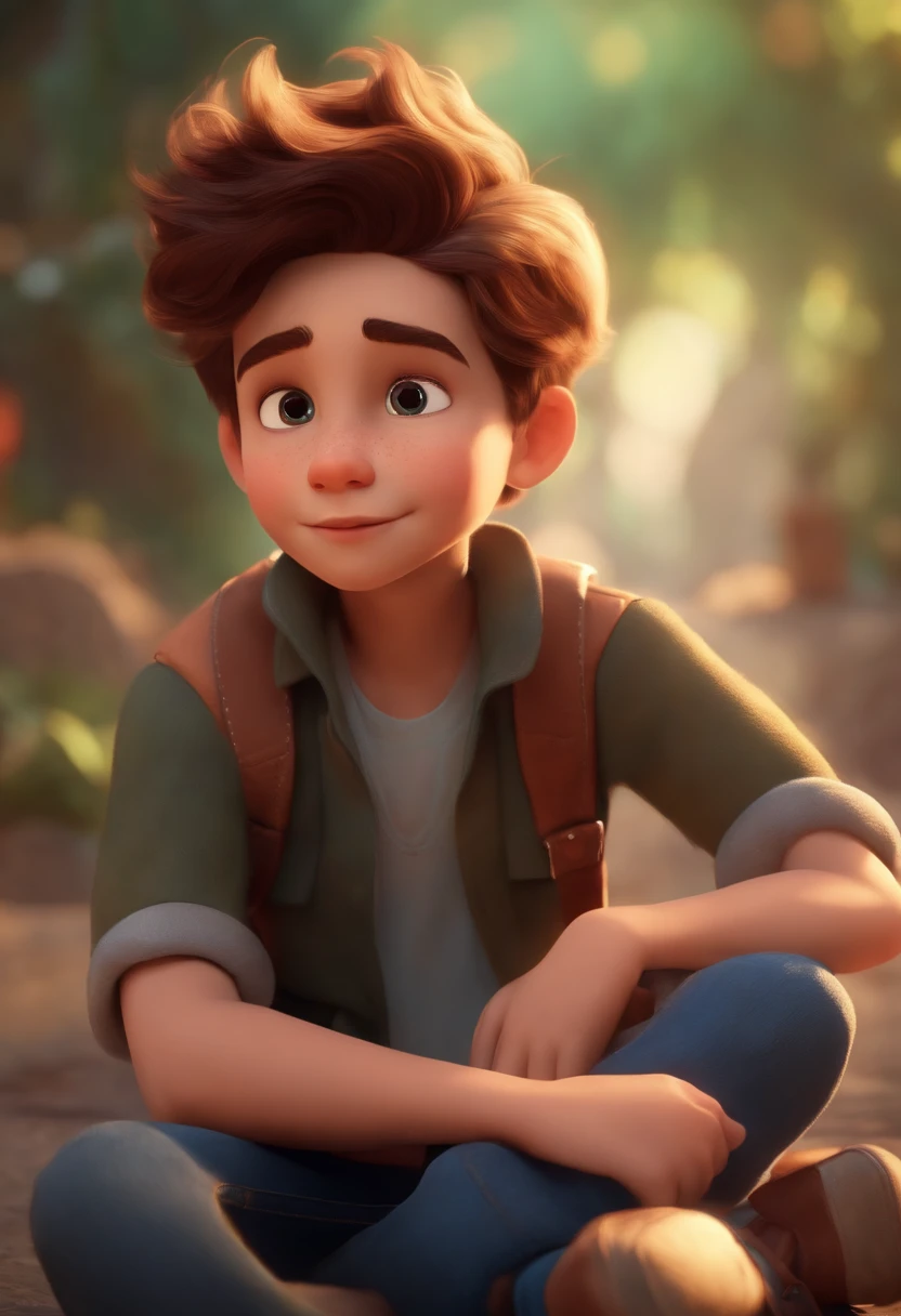 (best quality,4k,8k,Altas,master part:1.2),ultra-detalhado,(Realistic,fotorrealista,photo-realistic:1.37),a boy for a Pixar-style story in a YouTube video, O Pequeno Alabester, He's the class leader, He's outgoing, frisky, e defende muitas coisas,illustration,Estilo Pixar,encantador,可爱,olhos brilhantes,Sardas,cabelos desgrenhados,sobrancelhas expressivas,sorriso brilhante,olhar curioso,Energetic,fundo de suspense,sharpened details,cores vibrantes,warm lighting,Playful shenanigans,pose animada,ambiente animado,fantasy scenery,Enredo envolvente,visual cartunesco,funny facial expressions,Adventurous Spirit,magical ambiance,Mundo colorido,paisagens imaginativas