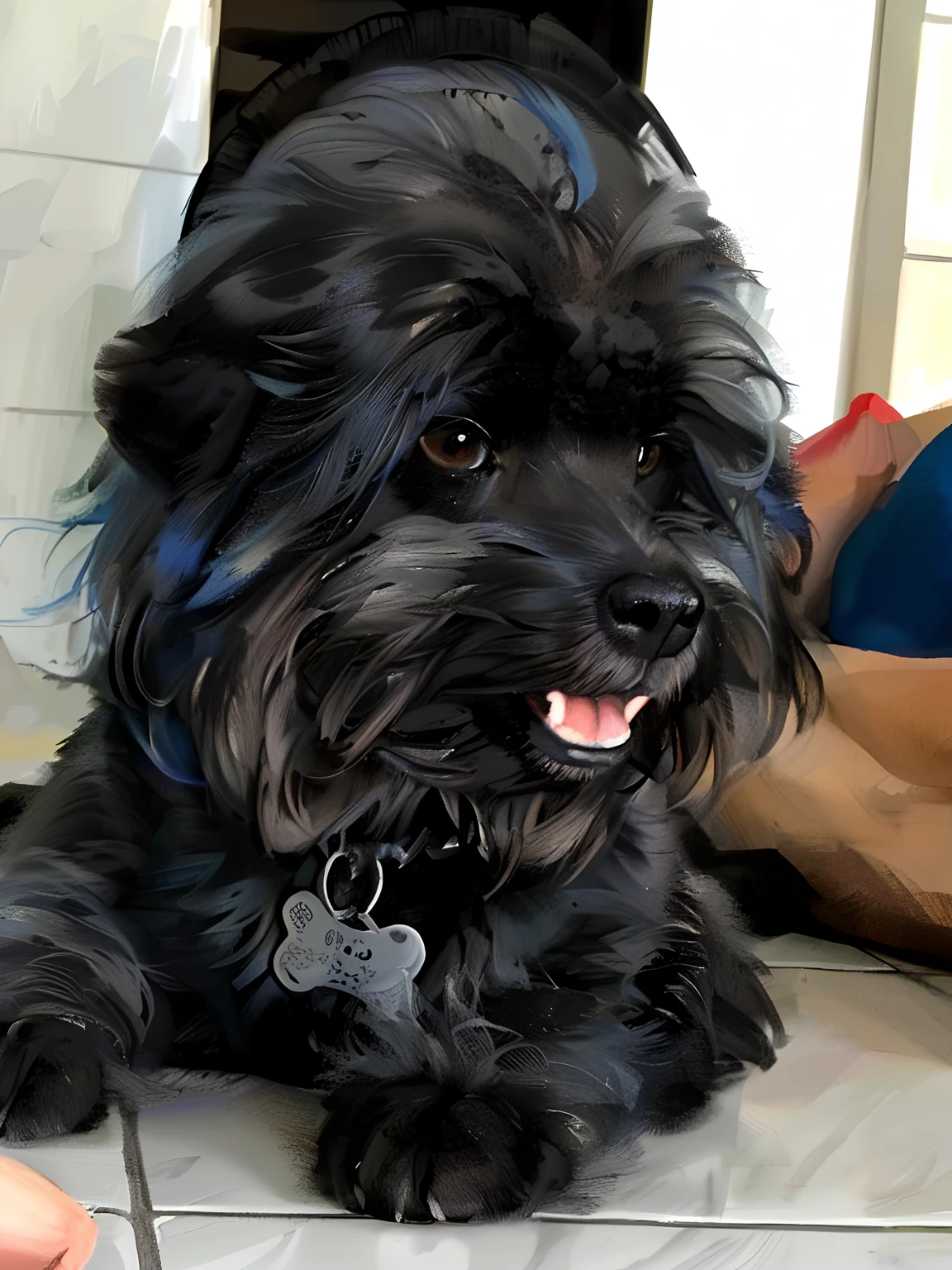 Cachorro poodle preto com pingente de osso coleira azul estilo disney pixar alta qualidade