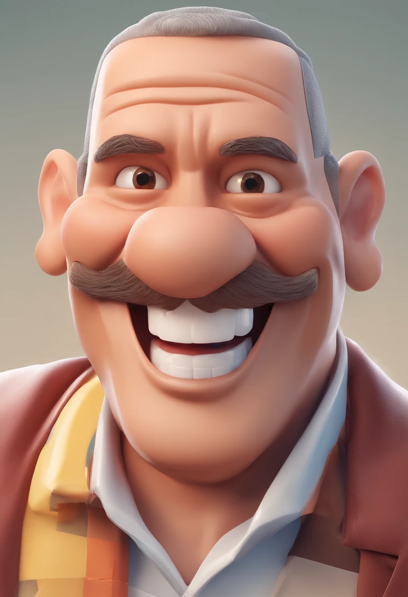 Smiling Man Illustration, sorriso insano, Homem de pele marrom com um sorriso gigante, happily smiling at the camera, sorriso atrevido, he's smiling, sorriso muito grande, Macho sorridente, foto de perfil headshot, rindo sorriso enorme, desenhando no estilo de Arte 3D, c4d, fundo de cor branco puro, estilo disney, estilo pixar render ilustracao Super Detalhe, 8k