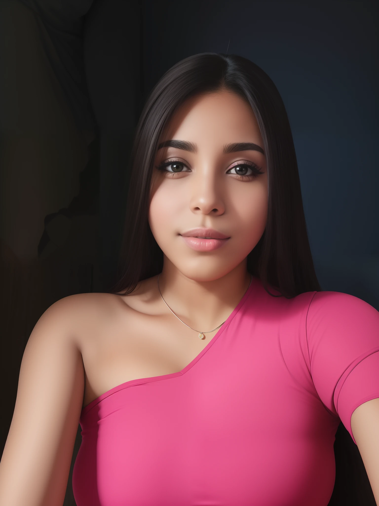 Menina morena bonita, clivagem, seios lindos gigantesco