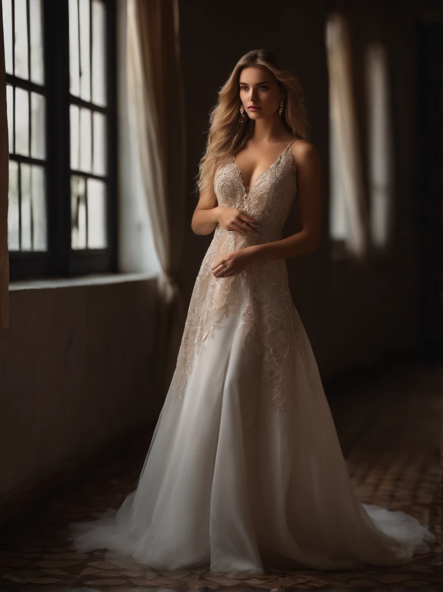 best quality, master part, Altas, 1girl,vestido de porcelana,ornamento de cabelo,colar, jewelries,beautiful face,sobre_corpo, Efeito Tyndall,fotorrealista, Dark Studio, Rim lighting, dual-tone lighting,(pele altamente detalhada:1.2), 8k UHD, DSLR, soft lighting, alta qualidade, Volumetric lighting, candid, fotografia, high resolution, 4k, 8k, Bokeh, blonde hair,