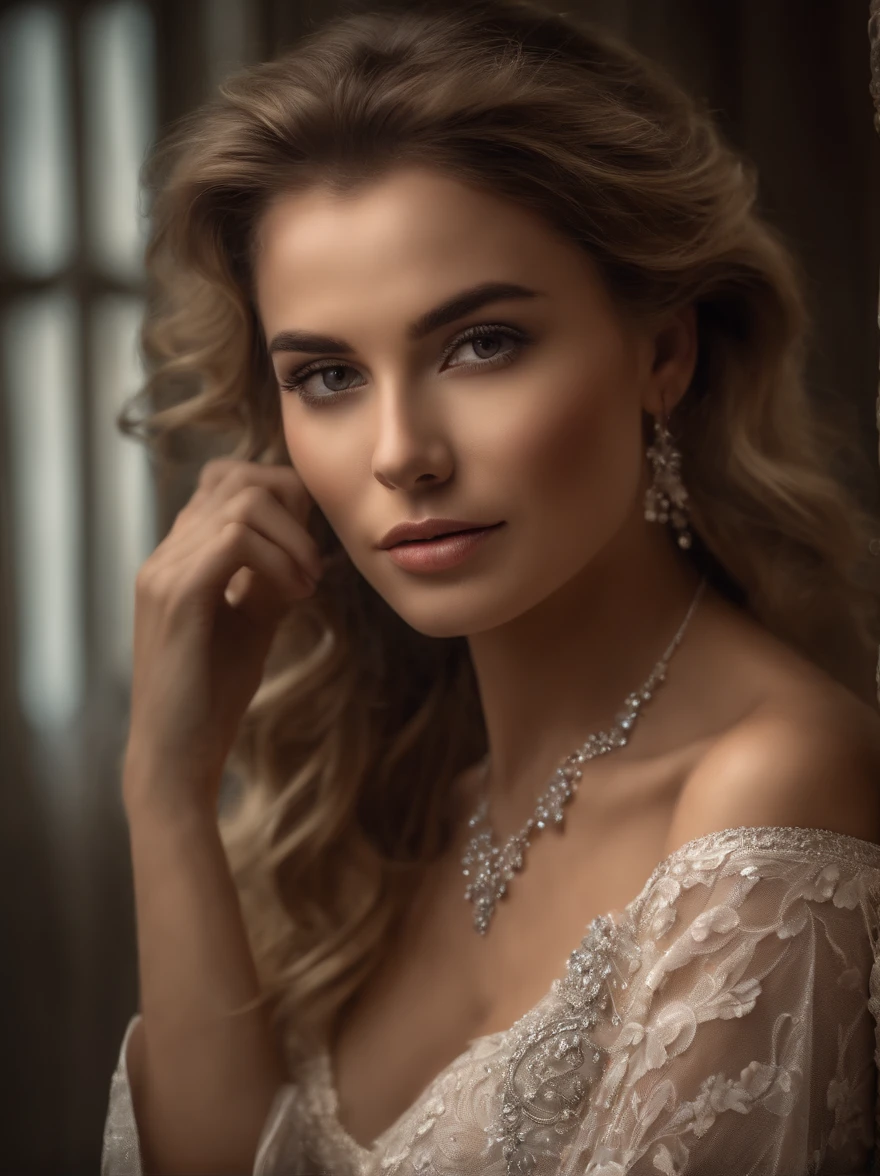 Scarlett Johansson, best quality, masterpiece, high resolution, 1girl,porcelain dress,hair ornament,necklace,jewelry,beautiful face,on top of body,tyndall effect,photorealistic,dark studio,rim lighting,two-tone lighting,(highly detailed skin:1.2),8k uhd, dslr, soft lighting, high quality, volumetric lighting, sincere, Photography, high resolution, 4k, 8k, Bokeh,