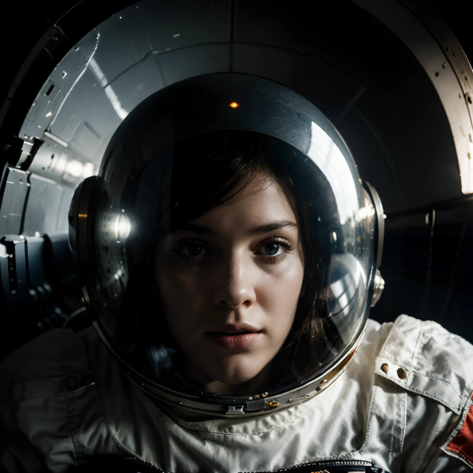 astronaut woman, indoors, (closeup:0.6)