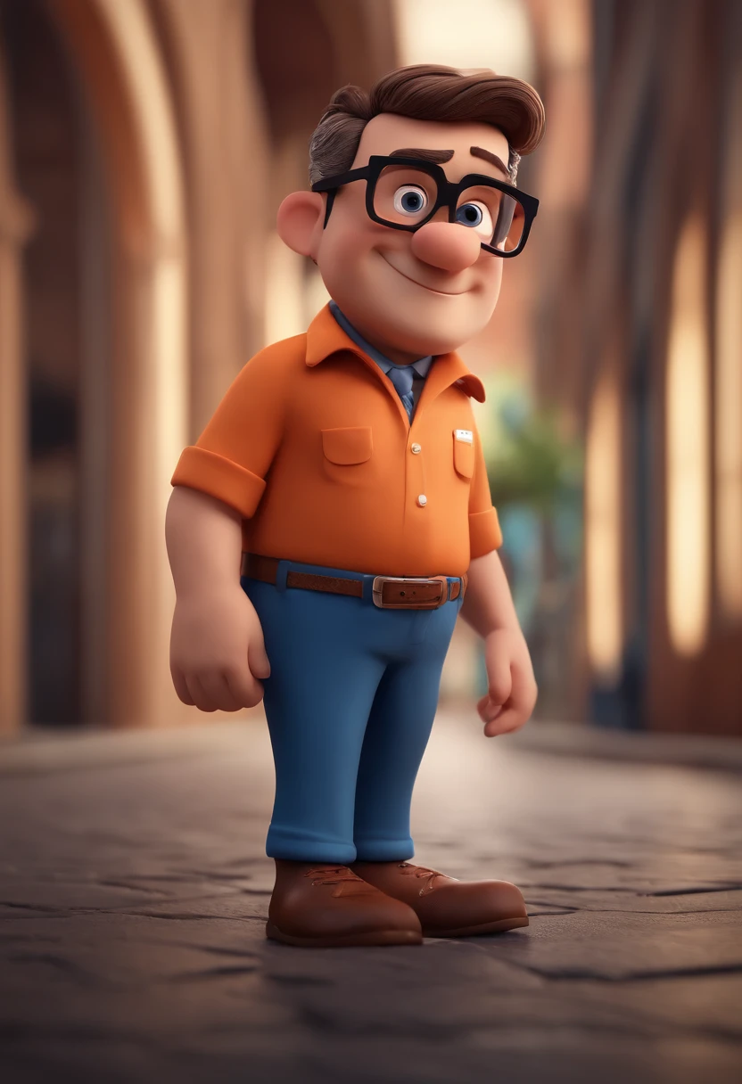 Cartoon character of a man with black glasses and a blue shirt, animation character, Caractere estilizado, animation style rendering, 3D estilizado, Arnold Maya render, 3 d render stylized, toon render keyshot, Personagem 3D, Personagem 3D, 3d rendering stylized, 3 d character render, personagem de desenho animado, Personagem de close up, Pose de personagem, (Estilo Pixar) (master part:1.2) (Bokeh) (best quality) (pele detalhada) (textura detalhada) (8k) (argila) (Cinematic lighting) (foco nítido
