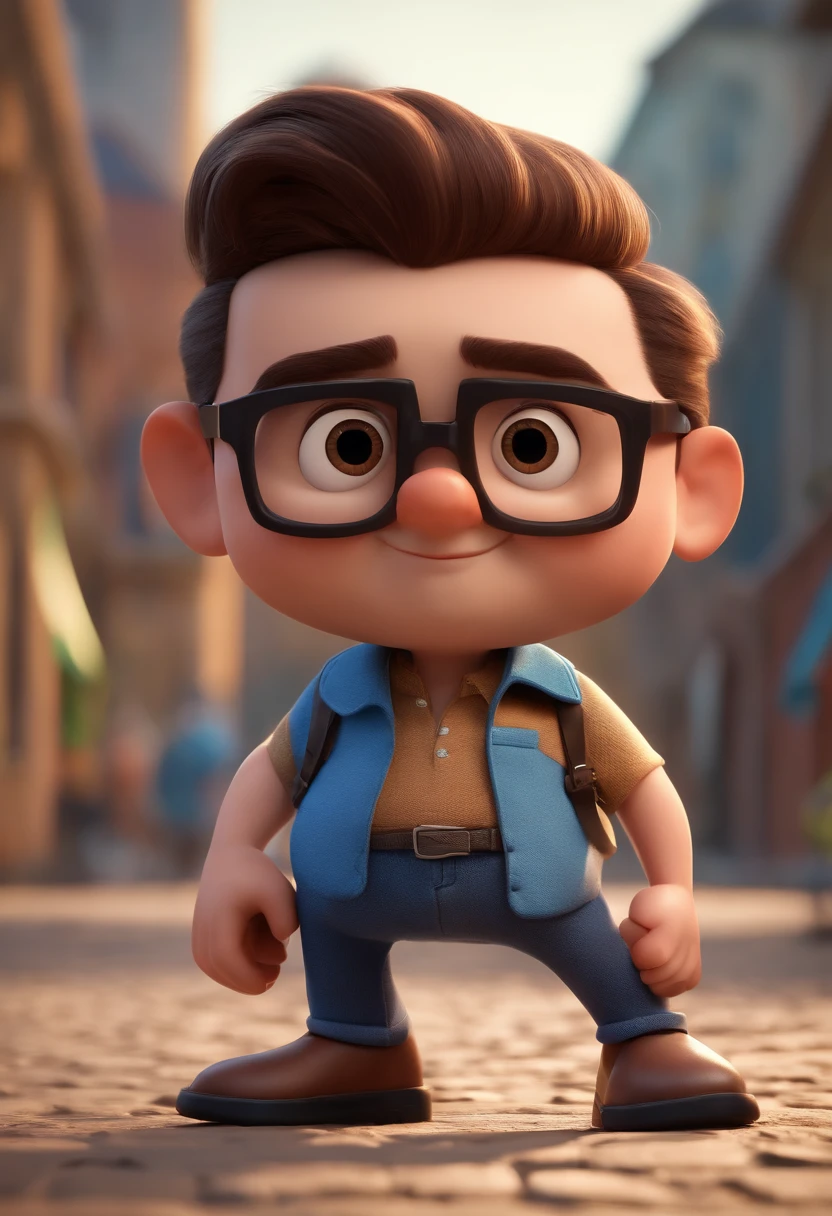 Cartoon character of a man with black glasses and a blue shirt, animation character, Caractere estilizado, animation style rendering, 3D estilizado, Arnold Maya render, 3 d render stylized, toon render keyshot, Personagem 3D, Personagem 3D, 3d rendering stylized, 3 d character render, personagem de desenho animado, Personagem de close up, Pose de personagem, (Estilo Pixar) (master part:1.2) (Bokeh) (best quality) (pele detalhada) (textura detalhada) (8k) (argila) (Cinematic lighting) (foco nítido