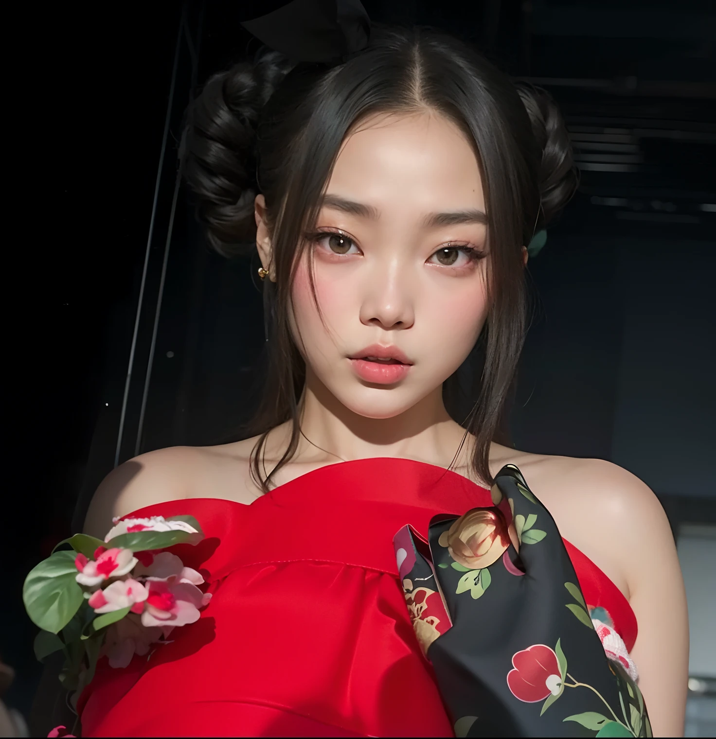 Un primer plano de una mujer con un vestido rojo con guantes puestos, Blackpink Jennie, Jossi de Blackpink, Xintong Chen, Lulu Chen, Parque Roseanne de Blackpink, hermosa poarch, asian features, Minchen Shen, Retrato de Jossi de Blackpink, Xision Wu, Wenfei Ye, Gemma Chen, Chengyou Liu, Sha Xi, mu pan
