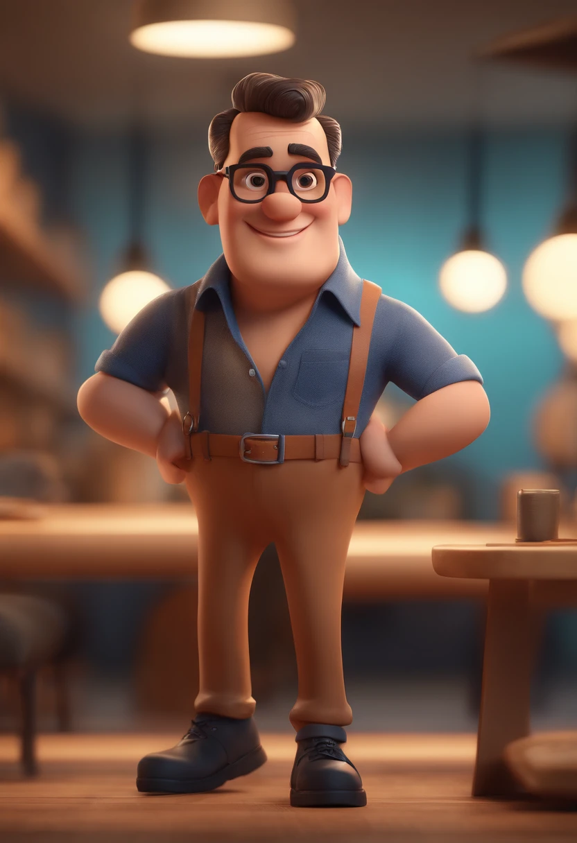 Cartoon character of a man with black glasses and a blue shirt, animation character, Caractere estilizado, animation style rendering, 3D estilizado, Arnold Maya render, 3 d render stylized, toon render keyshot, Personagem 3D, Personagem 3D, 3d rendering stylized, 3 d character render, personagem de desenho animado, Personagem de close up, Pose de personagem,  (Estilo Pixar) (master part:1.2) (Bokeh) (best quality) (pele detalhada) (textura detalhada) (8k) (argila) (Cinematic lighting) (foco nítido