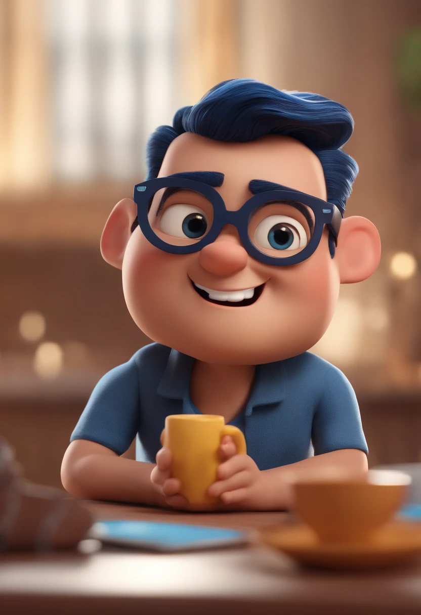 Cartoon character of a man with black glasses and a blue shirt, animation character, Caractere estilizado, animation style rendering, 3D estilizado, Arnold Maya render, 3 d render stylized, toon render keyshot, Personagem 3D, Personagem 3D, 3d rendering stylized, 3 d character render, personagem de desenho animado, Personagem de close up, Pose de personagem, (Estilo Pixar) (master part:1.2) (Bokeh) (best quality) (pele detalhada) (textura detalhada) (8k) (argila) (Cinematic lighting) (foco nítido