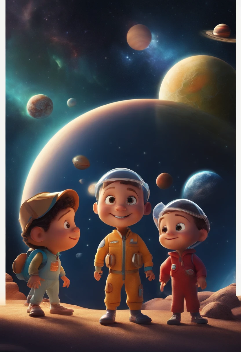 (a group of) Kids with Fu Manchu mustaches watching outer space with their extraterrestrial friends, (in the style of) Pixar movies (,enjoying a) colorful and imaginative scenery. (They are surrounded by) vibrant planets, (interacting with) friendly aliens (in) playful space suits. The (best quality,4k,8k,highres,masterpiece:1.2) images are filled with (ultra-detailed) details. The scene is (realistic,photorealistic,photo-realistic:1.37), (enhanced with) HDR (and) studio lighting, (to create an) atmosphere that is visually stunning and (physically-based rendering). The colors are (vivid and) vibrant, (emphasizing the) joy and excitement. The composition is (in the) concept artists' style, (evoking) the magic and wonder of a child's imagination. The lighting creates (a sense of) anticipation and (makes the image) come alive.