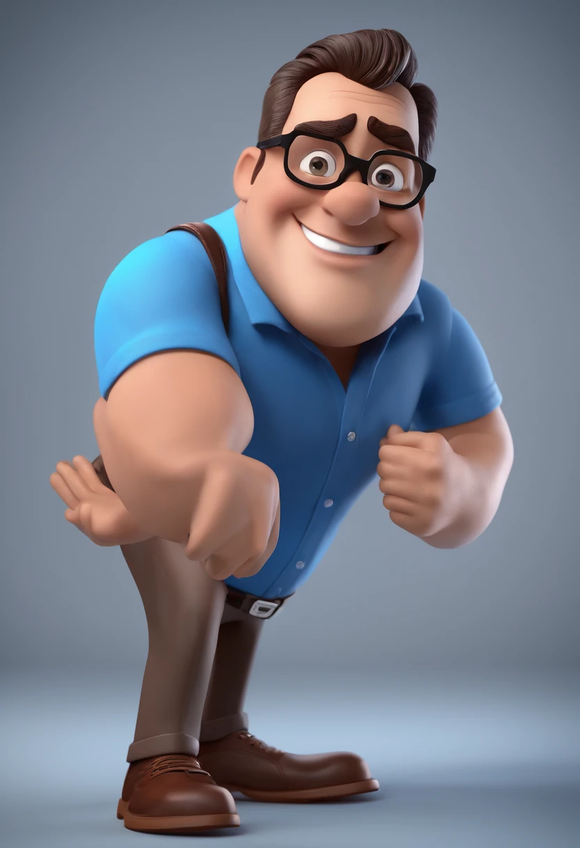 Cartoon character of a man with black glasses and a blue shirt, animation character, Caractere estilizado, animation style rendering, 3D estilizado, Arnold Maya render, 3 d render stylized, toon render keyshot, Personagem 3D, Personagem 3D, 3d rendering stylized, 3 d character render, personagem de desenho animado, Personagem de close up, Pose de personagem,  (Estilo Pixar) (master part:1.2) (Bokeh) (best quality) (pele detalhada) (textura detalhada) (8k) (argila) (Cinematic lighting) (foco nítido