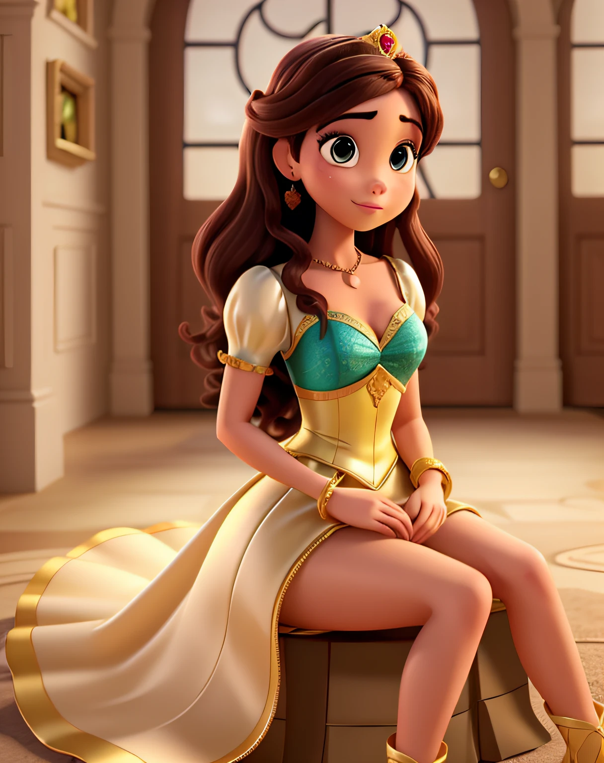 mulher morena em formato de princesa disney pixar