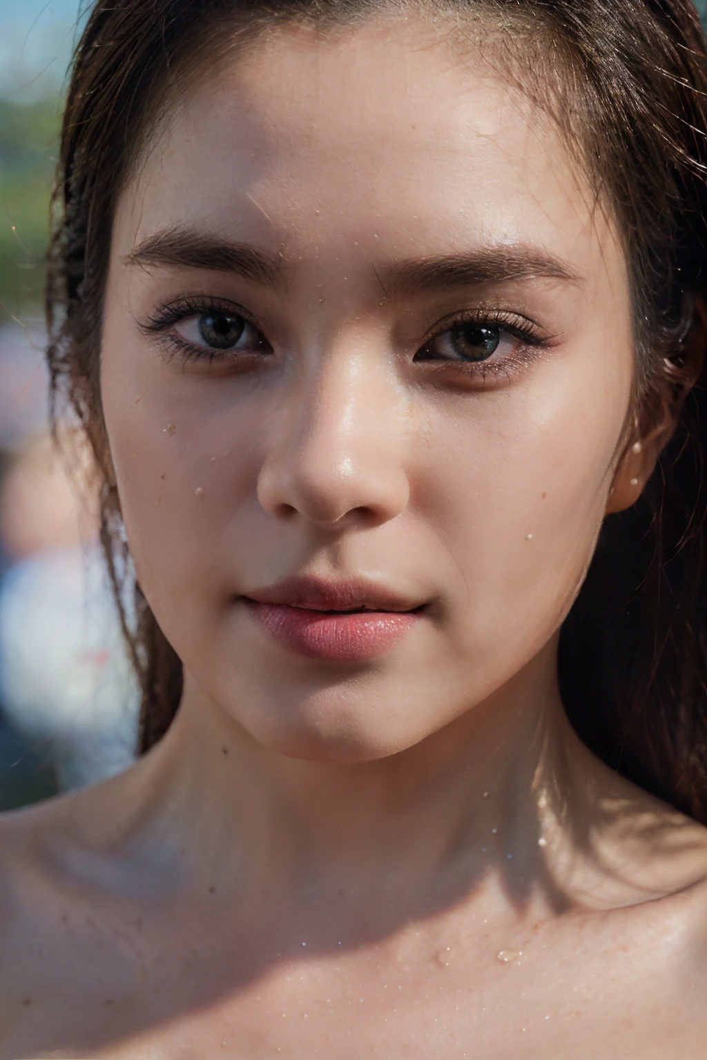 (8k, best quality, masterpiece:1.2), (realistic, photo-realistic:1.4),vibrant details, looking at camera, ultra-detailed, realistic skin texture, detail face, beautiful detailed eyes, close up photography, Fujifilm, Depth of Field,extremely detailed, makeup, black lightning, irene1