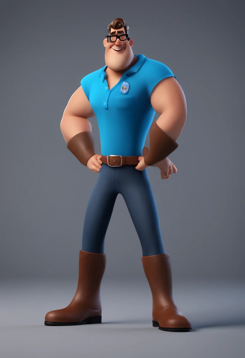 Cartoon character of a man with black glasses and a blue shirt, animation character, Caractere estilizado, animation style rendering, 3D estilizado, Arnold Maya render, 3 d render stylized, toon render keyshot, Personagem 3D, Personagem 3D, 3d rendering stylized, 3 d character render, personagem de desenho animado, Personagem de close up, Pose de personagem,  (Estilo Pixar) (master part:1.2) (Bokeh) (best quality) (pele detalhada) (textura detalhada) (8k) (argila) (Cinematic lighting) (foco nítido