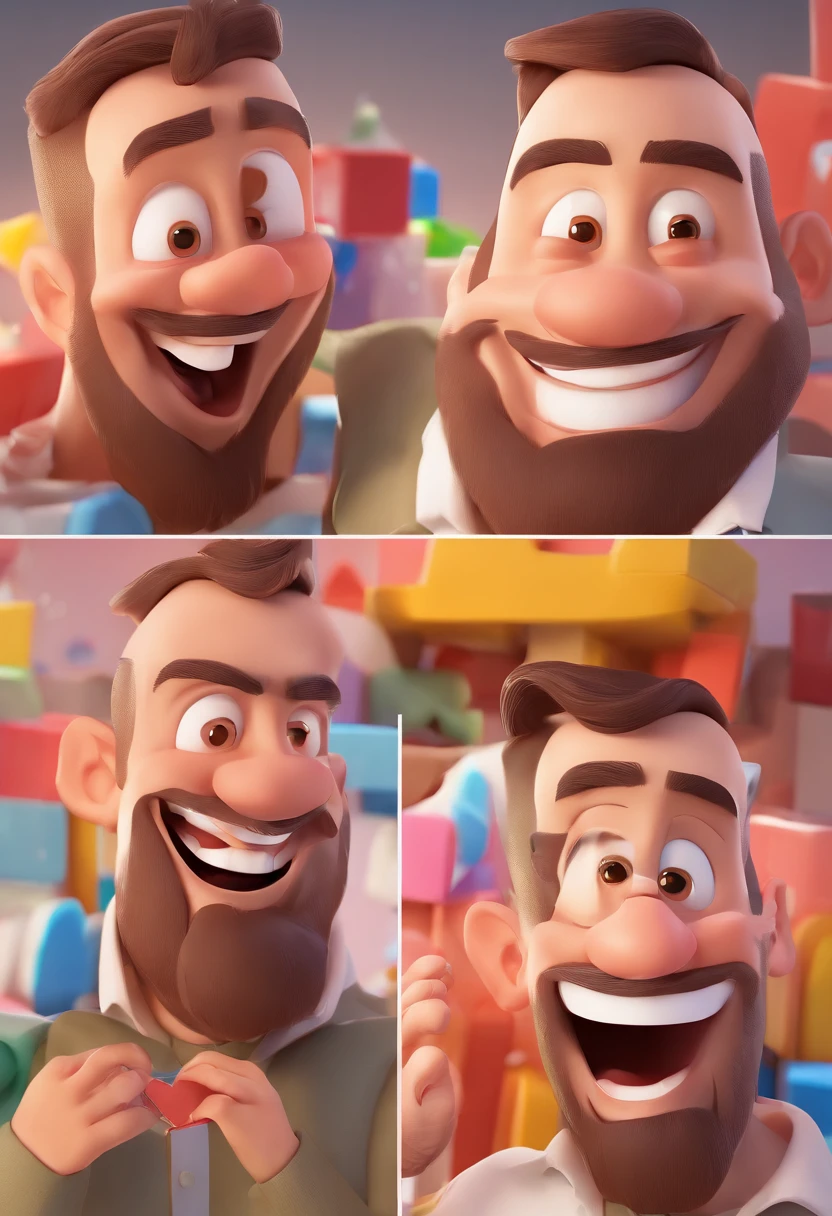 Smiling Man Illustration, sorriso insano, Homem de pele marrom com um sorriso gigante, happily smiling at the camera, sorriso atrevido, he's smiling, sorriso muito grande, Macho sorridente, foto de perfil headshot, rindo sorriso enorme, desenhando no estilo de Arte 3D, c4d, fundo de cor branco puro, estilo disney, estilo pixar render ilustracao Super Detalhe, 8k