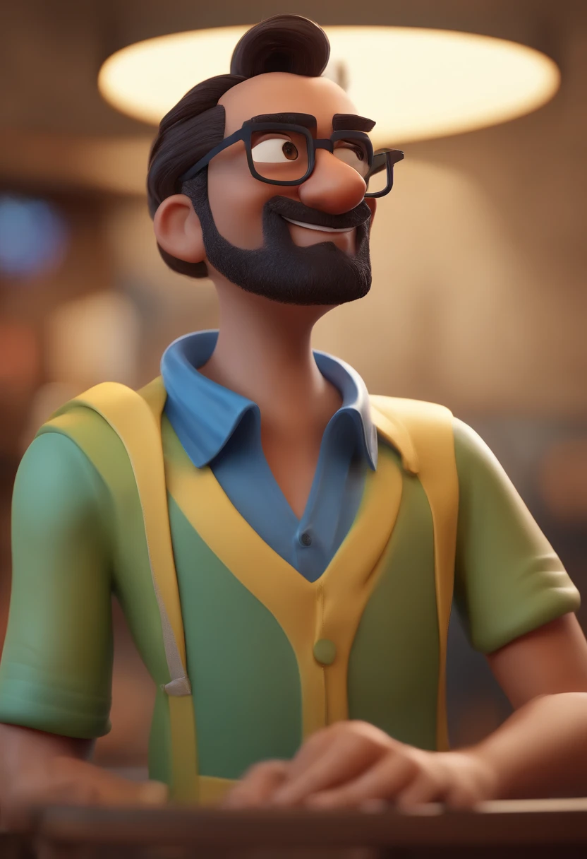 Cartoon character of a man with black glasses and a blue shirt, animation character, Caractere estilizado, animation style rendering, 3D estilizado, Arnold Maya render, 3 d render stylized, toon render keyshot, Personagem 3D, Personagem 3D, 3d rendering stylized, 3 d character render, personagem de desenho animado, Personagem de close up, Pose de personagem, (Estilo Pixar) (master part:1.2) (Bokeh) (best quality) (pele detalhada) (textura detalhada) (8k) (argila) (Cinematic lighting) (foco nítido