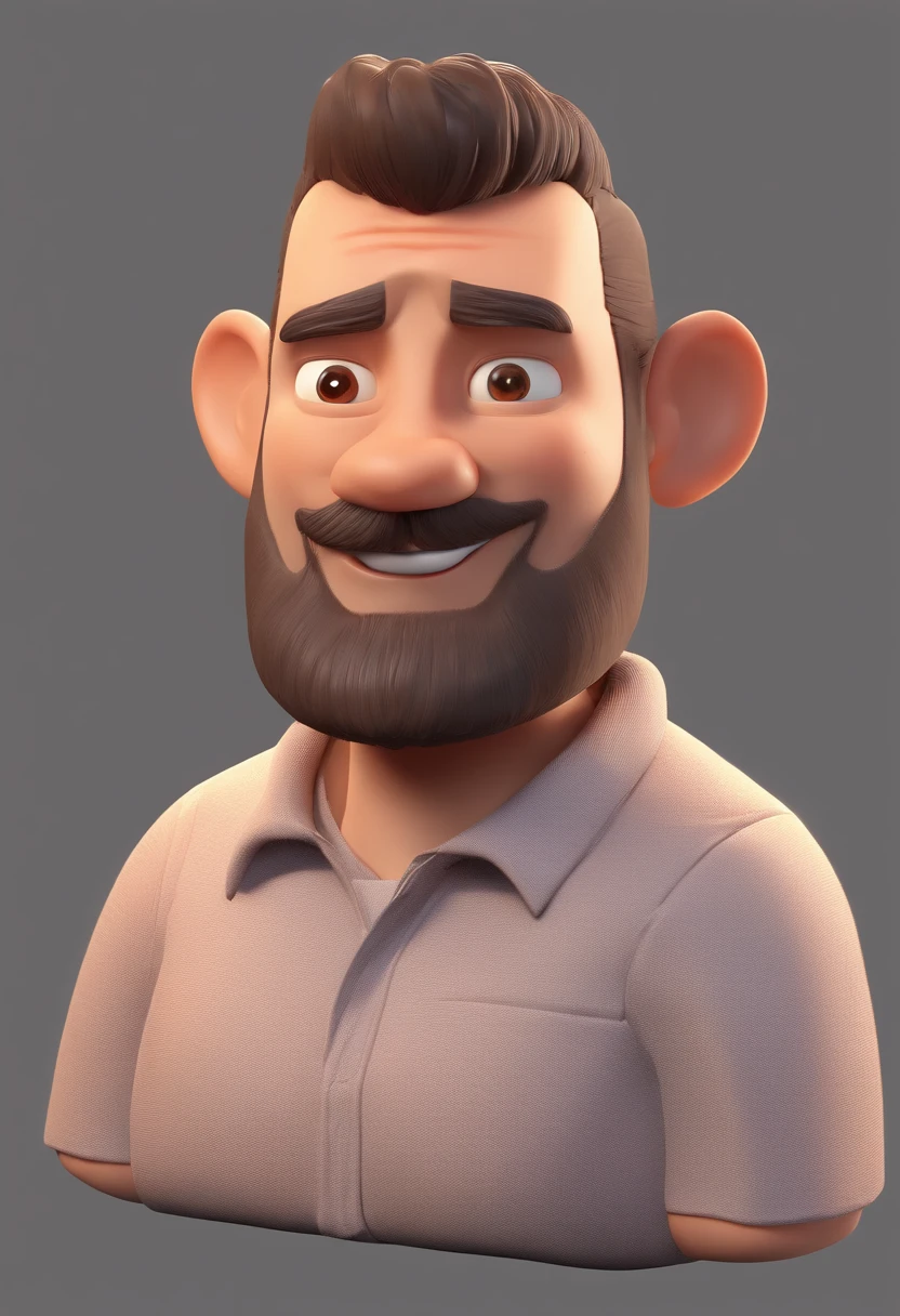 Estilo Pixar: Brown eyes man combone on head 50 years old with short dark brown beard