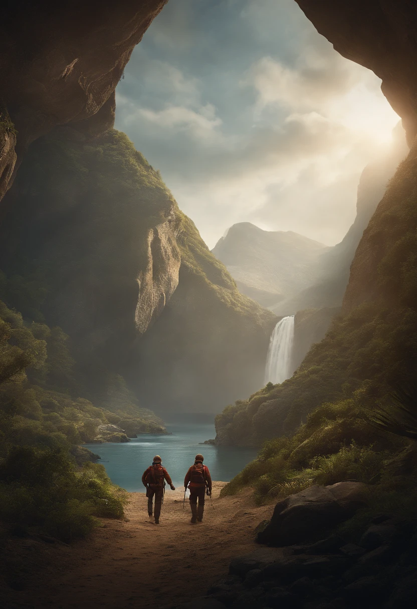 ПортCreate an illustration that captures the thrilling journey of explorers as they descend deep into the Earth, exploring caves, and encountering surprising landscapes and mysterious creatures, inspired by Jules Verne’s work ‘Journey to the Center of the Earth.’ Emphasize the sense of adventure, underground wonders, and the author’s unique imagination.”рет отца