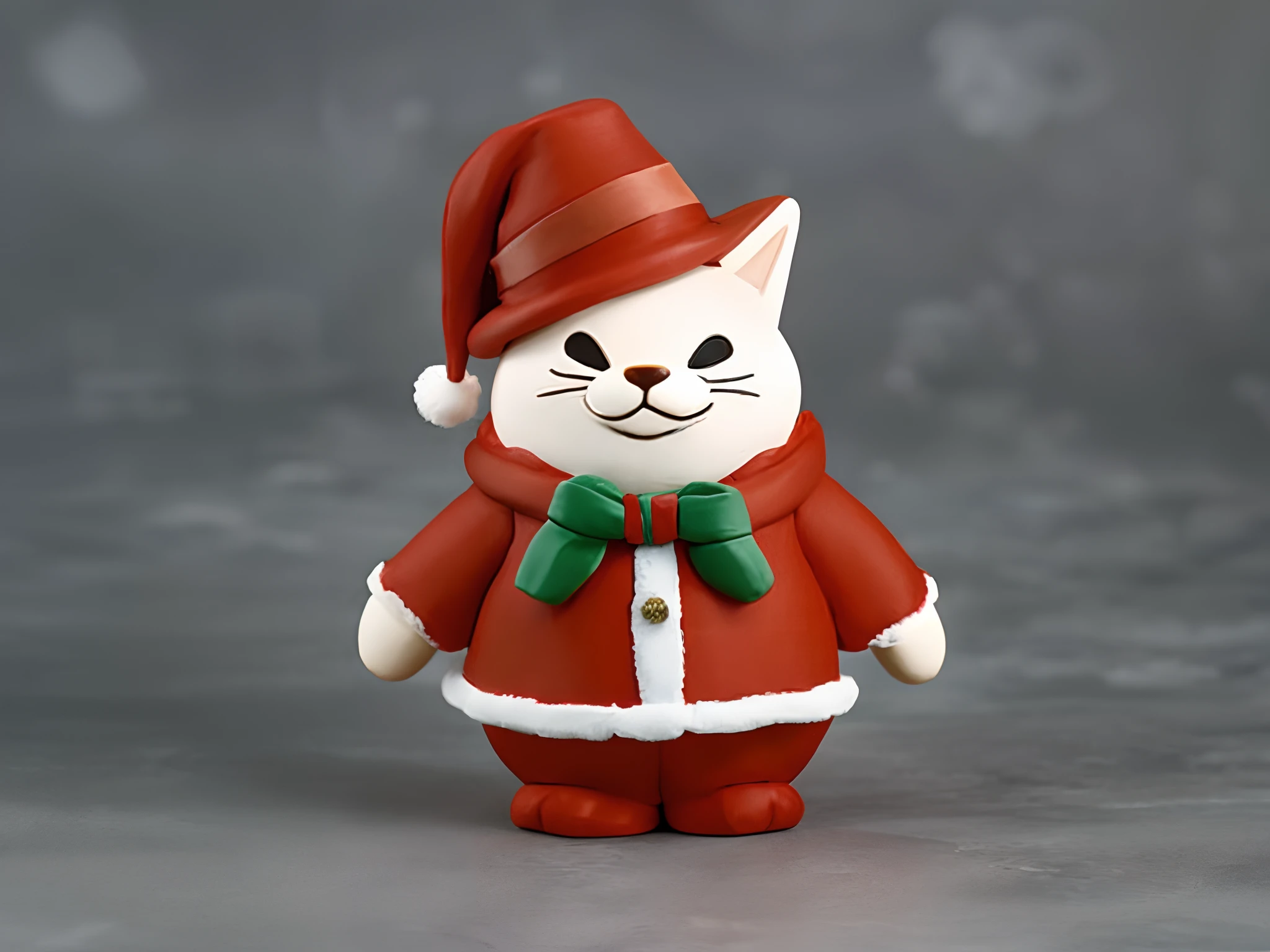 No human, Bipedal cat dressed as Santa、Clay Anime Style、Christmas