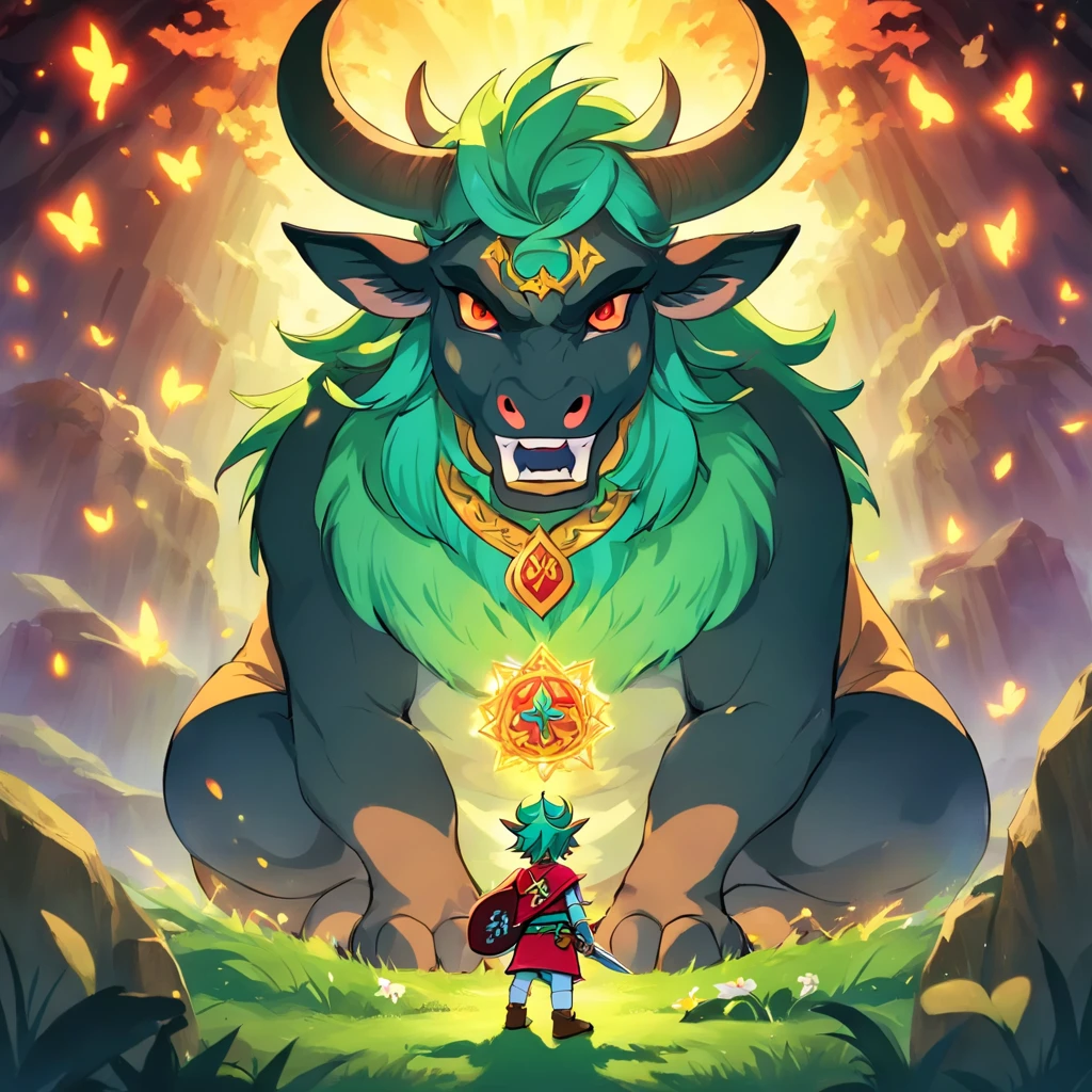 The Great Demon King Youkai has appeared,And stared at the little boy and the cow