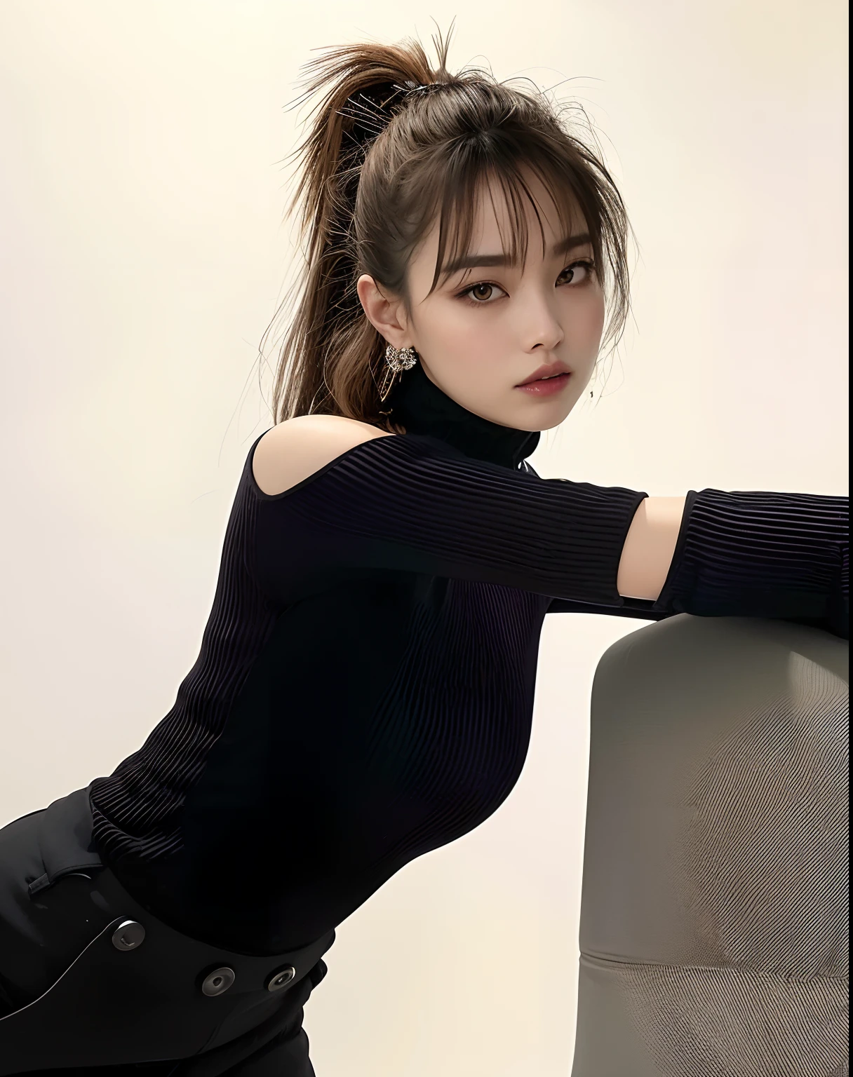 Araffe woman leaning on a chair with her arm on the back of the chair, dilraba dilmurat, linda senhora, tampo preto, linda mulher coreana jovem, Modelo de moda feminina coreana, Lalisa Manobal, Mulher sul-coreana bonita, menina coreana, roupas pretas estanques, preto, jennie pretopink, com preto, usando roupas pretas apertadas
