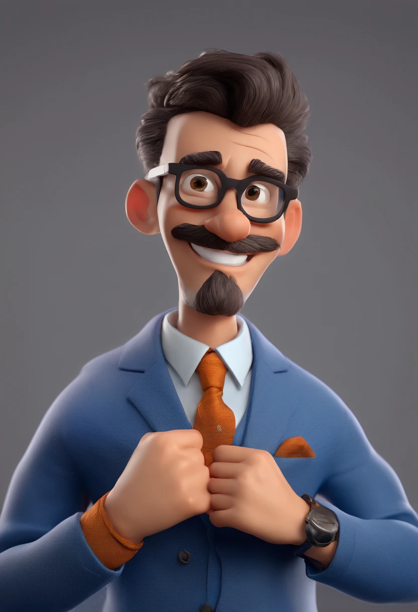 Cartoon character of a man with black glasses and a blue shirt, animation character, Caractere estilizado, animation style rendering, 3D estilizado, Arnold Maya render, 3 d render stylized, toon render keyshot, Personagem 3D, Personagem 3D, 3d rendering stylized, 3 d character render, personagem de desenho animado, Personagem de close up, Pose de personagem,  (Estilo Pixar) (master part:1.2) (Bokeh) (best quality) (pele detalhada) (textura detalhada) (8k) (argila) (Cinematic lighting) (foco nítido