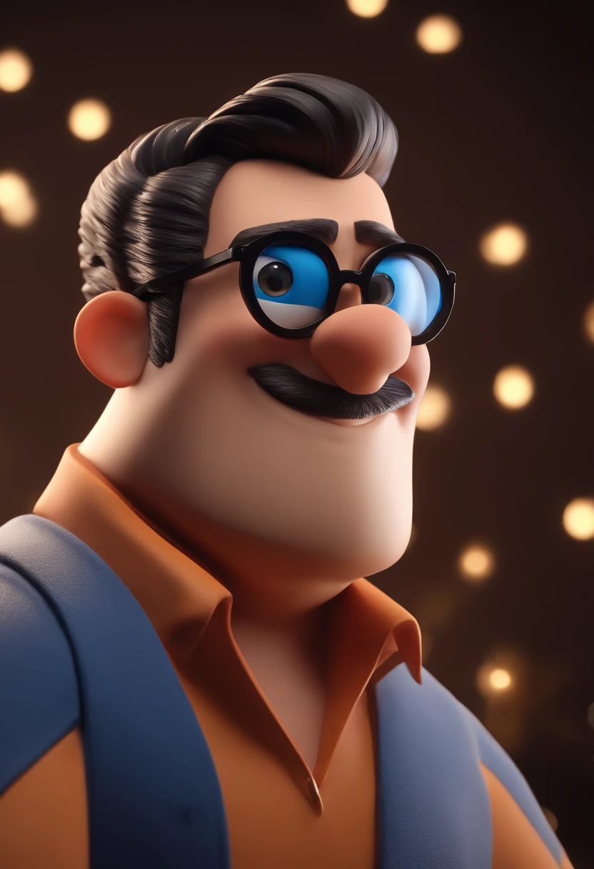 Cartoon character of a man with black glasses and a blue shirt, animation character, Caractere estilizado, animation style rendering, 3D estilizado, Arnold Maya render, 3 d render stylized, toon render keyshot, Personagem 3D, Personagem 3D, 3d rendering stylized, 3 d character render, personagem de desenho animado, Personagem de close up, Pose de personagem, (Estilo Pixar) (master part:1.2) (Bokeh) (best quality) (pele detalhada) (textura detalhada) (8k) (argila) (Cinematic lighting) (foco nítido
