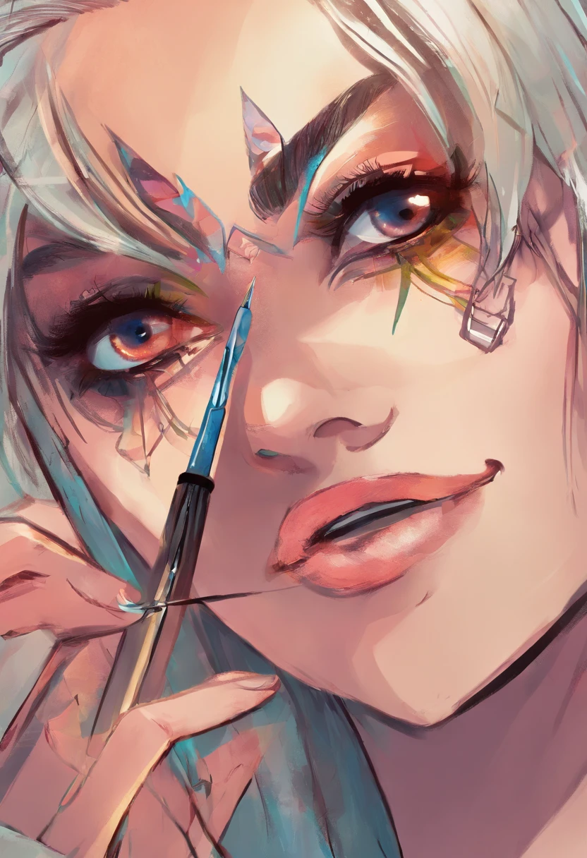 Uma mulher de 21 anos morena,de calos e olhos castanhos escuro, lash designer, Holding a pair of tweezers