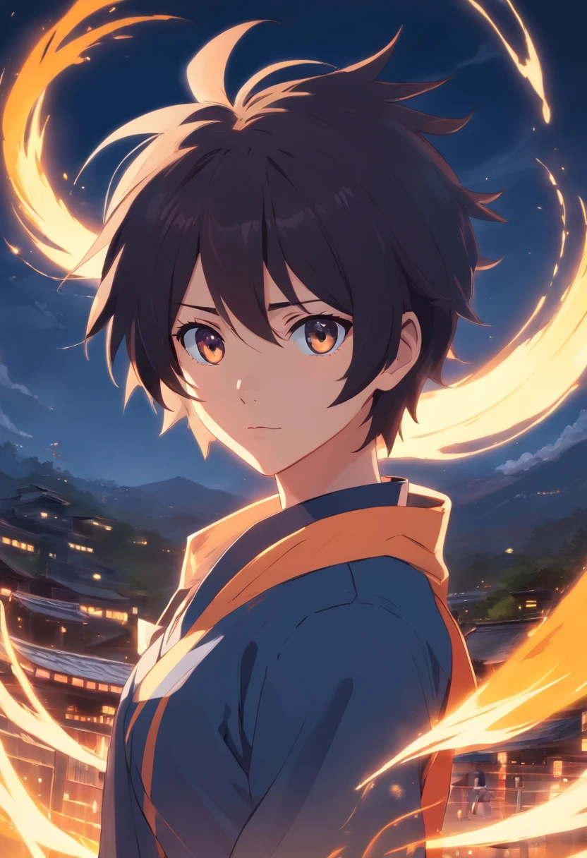 um personagem estilo anime do anime naruto cabelo preto 1,77 de altura corpo estetico traje preto homem